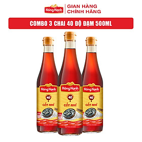 COMBO 3 chai Nước mắm truyền thống Phú Quốc Hồng Hạnh Cốt Nhỉ 40 độ đạm, dung tích 500ml - Chấm sống tuyệt ngon