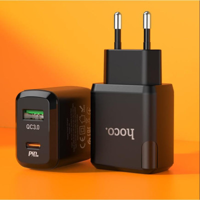 Củ Sạc nhanh 2 cổng Hoco N5 - PD20W + QC3.0 Dành cho điện thoại iPhone iP Huawei Samsung Oppo Realme - Hàng chính hãng