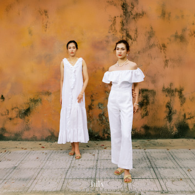 Đầm Maxi Linen Trắng Rút Rua Thủ Công Cao Cấp Du lịch Biển Resorts Lân Sa Thời trang Hity DRE209