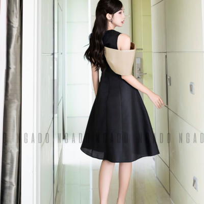 Đầm đen tay nơ NGADO , Đầm xòe , Đầm dự tiệc