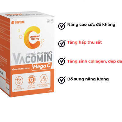 Vacomin Mega C 1000 - Viên uống tăng đề kháng, hấp thu sắt, bổ sung năng lượng Shinpoong Pharma Hộp 60v - Ginseng House