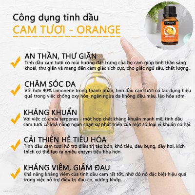 Tinh dầu Xông phòng gồm Combo 3 lọ tinh dầu cao cấp: tinh dầu Sả chanh (10ml) + tinh dầu Oải hương (10ml) + tinh dầu Cam tươi (10ml) Vemoda