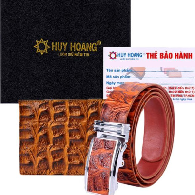 Bộ Ví & Thắt Lưng Nam Vân Cá Sấu Huy Hoàng HT2116-HT4116 (23 x 11,5 cm) - Vàng