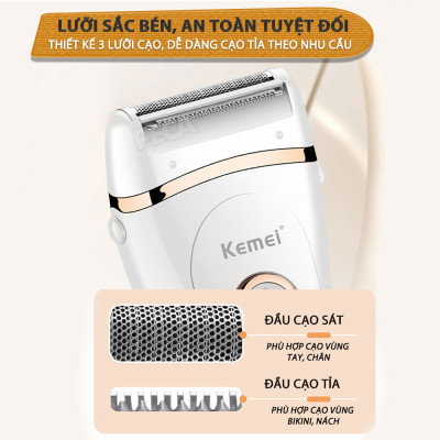 Máy cạo lông Kemei KM-392 chuyên dùng cạo lông toàn thân, bikini sử dụng pin sạc tiện lợi - Chính hãng