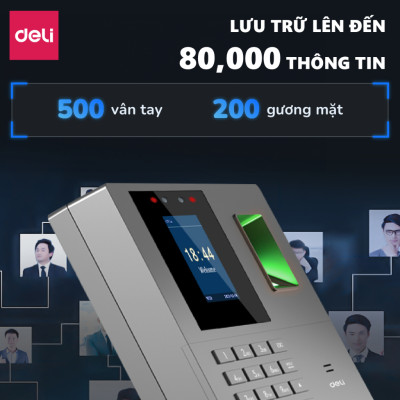 Máy Chấm Công Quét Vân Tay Và Nhận Dạng Khuôn Mặt DELI Mẫu Mới - Hàng Chính Hãng - Thiết Bị Văn Phòng Màn Mình LCD 2.4" Có Tiếng Việt ES161
