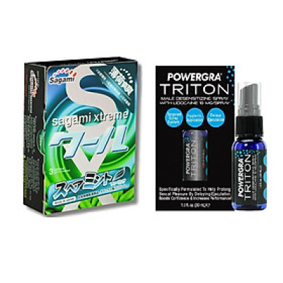 Xịt Kéo Dài Thời Gian Cao Cấp Cho Nam Powergra Triton Kèm BCS Sagami Hương Bạc Hà