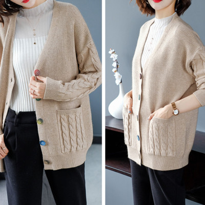 Áo Khoác Cardigan Nữ Cổ V Phong Cách Thu Đông Hàn Quốc ALN043 MayHomes Chất Liệu Len