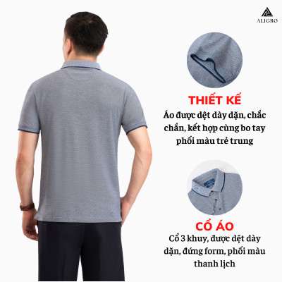 Áo Polo nam ngắn tay phối 2 màu sợi ghi-navy ALGPLO92
