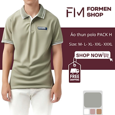 Áo thun polo, thời trang nam họa tiết thêu PACK H, bo viền phối sọc tinh tế - FORMEN SHOP - FMPS208