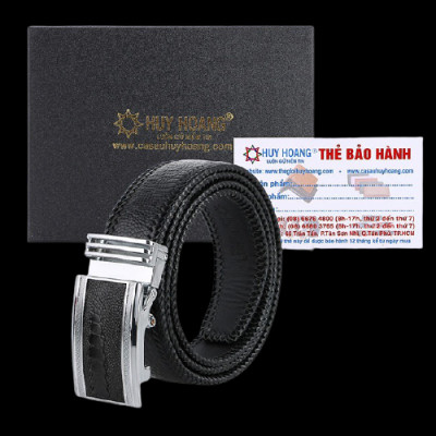 Dây nịt nam da đà điểu Huy Hoàng đan viền bản lớn màu đen HC4458