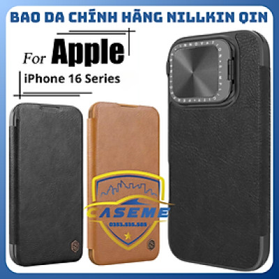 Bao da dành cho iPhone 16 Pro Max, iPhone 16 Pro, iPhone 16 Plus, iPhone 16 Nillkin QIN ProP bảo vệ camera, có khe cắm thẻ ATM - Hàng Chính Hãng