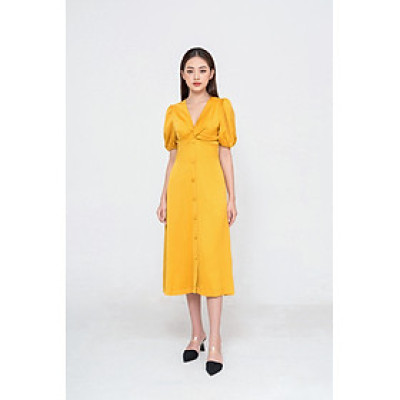 De Leah - Đầm ôm midi xoắn nơ ngực Vàng