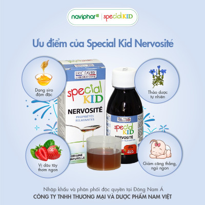 Siro Special Kid Nervosité - Hỗ trợ an thần, thư giãn thần kinh, giảm kích thích não bộ, giúp ngủ ngon, cải thiện chức năng não bộ sự tập trung phản xạ, trí nhớ - 125ml
