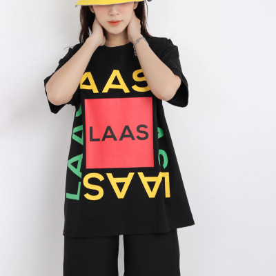 LAAS Áo thun LAAS color đen free in chữ