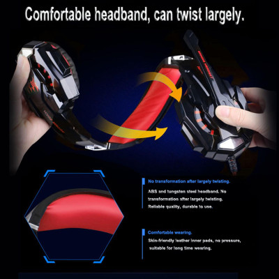 Tai nghe KOTION EACH G9000 chơi game 3,5 mm Tai nghe trò chơi âm thanh nổi Loại bỏ tiếng ồn Tai nghe có mic LED Âm lượng đèn - Đen & Đỏ