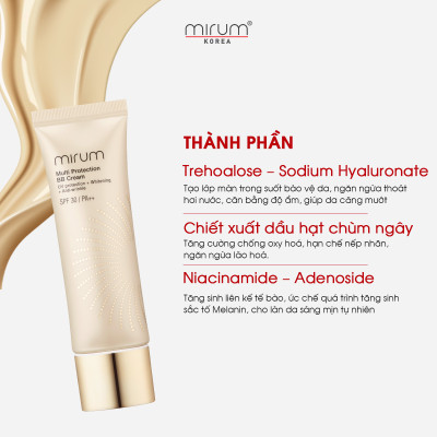Kem BB 6in1 Mirum làm trắng da, chống lão hoá, dưỡng ẩm, chống tia UV, Lót và nền 50g Mirum Multi Protection BB cream SPF30/PA++ 