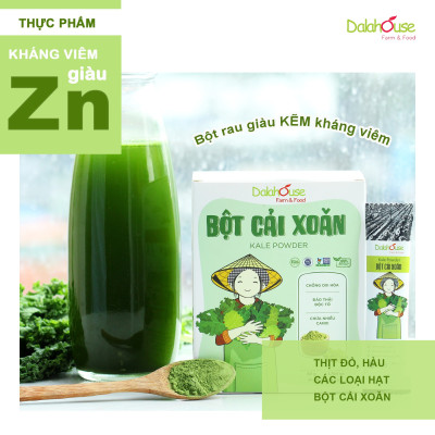 Bột cải xoăn hữu cơ sấy lạnh Dalahouse - Hộp 20 gói 3gr tiện lợi - Đào thải độc tố, chống ô xy hóa, bổ sung can xi hữu cơ cho cơ thể