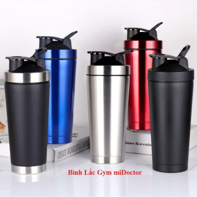 [Màu Xanh Ngọc] Bình Lắc Thể Thao Shaker Tập Gym Inox 304 Kèm Bóng Lò Xo - Hàng Chính Hãng miDoctor