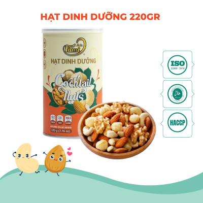 Mix 4 Hạt Dinh Dưỡng Nhập Khẩu(Nhân Óc Chó Mỹ + Hạnh Nhân Mỹ + Macca Úc + Hạt Điều A+ ) - Hũ Nắp Nhôm 220g - Hạt Dinh Dưỡng Cao Cấp FAMINUTS