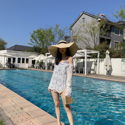 Áo ren lưới đi biển mặc khoác ngoài bikini dài tay dáng chui đầu sexy quyến rũ