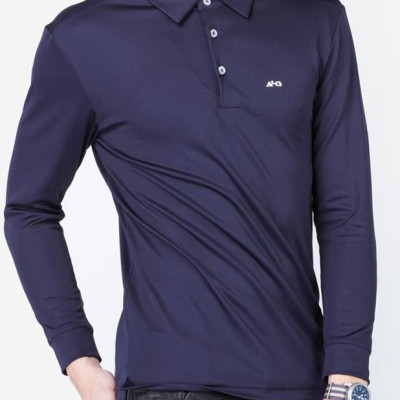 Áo thun dài tay nam cổ bẻ màu xanh đen ALIGRO chất liệu Cotton cao cấp mềm nhẹ ALGAPD004