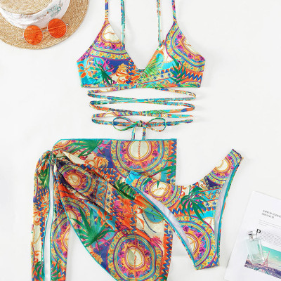 Đồ bơi áo tắm bikini 3 món áo nhún quần đùi kèm váy đi biển trẻ trung sexy