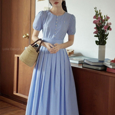 Đầm xòe kate nhập họa tiết kẻ sọc cổ tròn buộc nơ eo sang trọng, nhiều size, form dáng đẹp thích hợp mặc đi làm, đi tiệc
