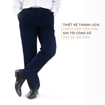 Quần Âu Nam  Công Sở Trung Niên Thương Hiệu Anton Dáng Rộng Xếp Ly Màu Xanh Than Mã QA103