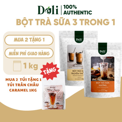 Combo 2 Túi Bột trà sữa vị nướng + truyền thống 3in1 Déli - 1kg pha chế trà sữa tiện lợi, nhanh chóng