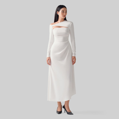 Đầm body dáng dài xòe nhẹ kết hợp đường cutout ngực Ciara thiết kế cao cấp WHITE CHIC