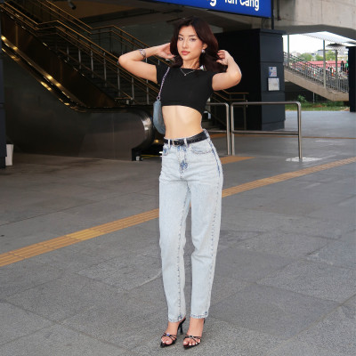 Quần Mom Jeans Lưng Cao Màu Lucy Blue Aaa Jeans