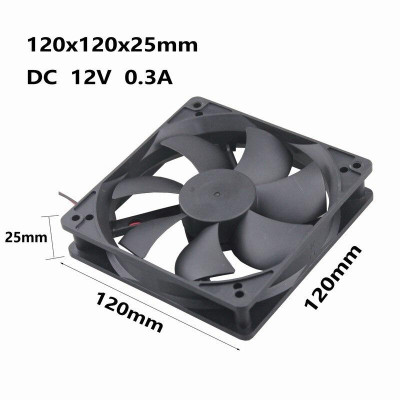【 Ready stock 】Gdstime1 Pcs 120*120*25mm Two Ball Bearing Cooling Cooler DC 12V 0.3A Axial Ventilation Fan 120mm x 25mm 12cm 2Pin 12025B