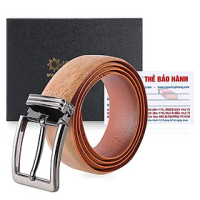 HC4450 - Dây nịt nam da đà điểu Huy Hoàng 3,5P da hột đầu kim màu vàng bò