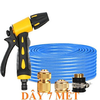 Vòi Xịt️Evoucher Bộ dây vòi xịt nước rửa xe, tưới cây , tăng áp 3 lần, loại 7m, 10m 206319 đầu đồng,cút đồng+  đai
