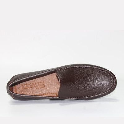 Giày MICHILUX Da Bò Thật Chính Hãng Classic Moccasin CSMS0 Màu Nâu Sẫm