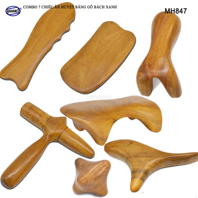 COMBO bộ 7 Dụng Cụ day ấn Huyệt Mát xa toàn thân kiểu Thái bằng gỗ Bách Xanh (MH847) Chăm sóc sức khỏe