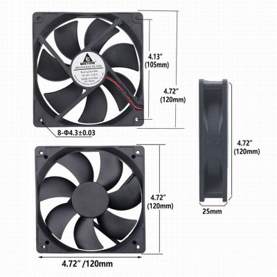 【 Ready stock 】1 Pcs Gdstime DC 24V Dual Ball PC Cooling Fan 120mm x 25mm Brushless Cooler 120*120mm 300RPM High Speed 0.26A 12025B 2Pin