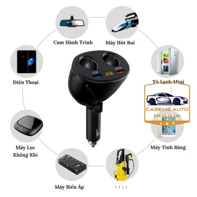 Bộ Chia Tẩu Sạc Ô Tô Không Dây - Chia 2 Nguồn Tẩu 1 Cổng Sạc 3.1A Và 1 Cổng Sạc Nhanh QC 3.0 - Hàng Nhập Khẩu
