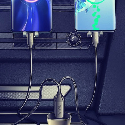 Tẩu sạc oto Wiwu Dual Port A + C PC500 Dòng trong suốt thông minh, Bộ sạc PD 72W - Hàng Chính Hãng