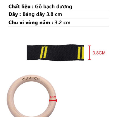 Vòng treo gỗ Gymnastic Rings Cleacco có vạch kẻ số , khóa cài thông minh tiện lợi , chắc chắn treo xà đơn , các bài tập dip rings , street workout , bảo hành 12 tháng - BORO SPORT