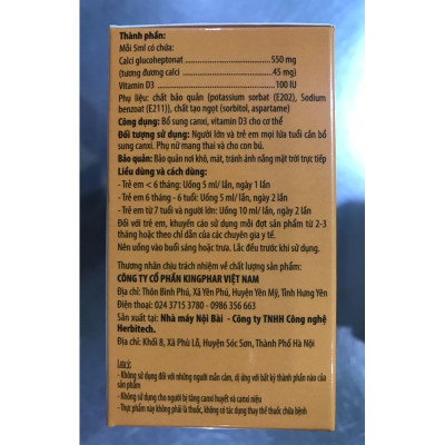 Siro Canxi vitamin D3 Kingphar , hộp 20 ống x 5ml, cho xương chắc khoẻ
