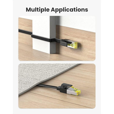 Ugreen UG40159NW189TK 1m 10Gbps 600mhz dây dẹt Nylon Braided Màu Đen Cáp mạng Cat7 - HÀNG CHÍNH HÃNG