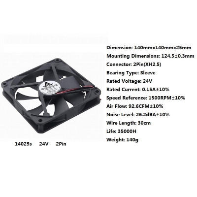 1 Pieces Gdstime Big Airflow 14v 14cm 140mm x 11mm Brushless DC Cooling Cooler Fan 140mm*140mm*11mm 14011s 1 Wires