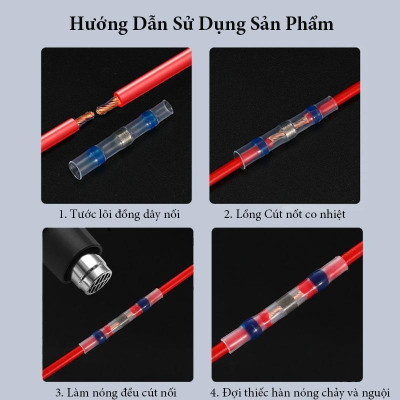 Bộ 50 Đầu Nối Dây Điện, Cút Nối Dây Điện Tự Hàn, Chống Nước, Trong Suốt Tiện Dụng 