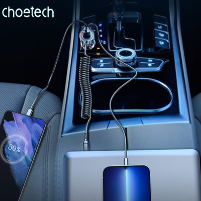 Tẩu Choetech TC0030 sạc nhanh ô tô 65W tích hợp thêm dây cáp sạc lò xo Type C (Hàng chính hãng)