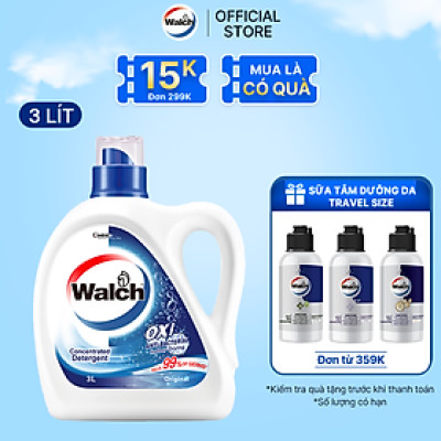 Nước giặt Walch đậm đặc siêu tiết kiệm, kháng khuẩn, khử mùi, tiêu diệt mạt bụi 99%, thích hợp cửa trên và cửa trước(Chai 3 Lít)