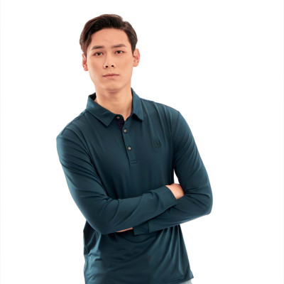 Áo thun nam dài tay ALIGRO chất cotton thấm hút mồ hôi, mềm mại màu xanh cổ vịt ALGAPD052