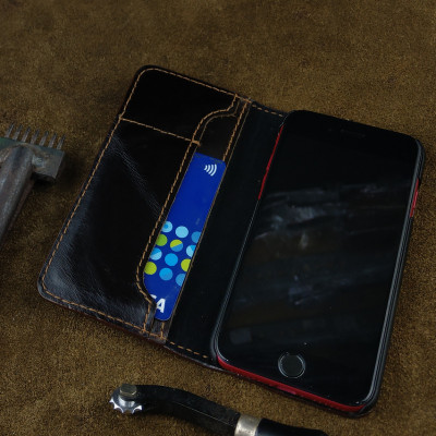 Bao Da Gập Điện Thoại cho Iphone 7 / 8 Handmade Da Bò Thật