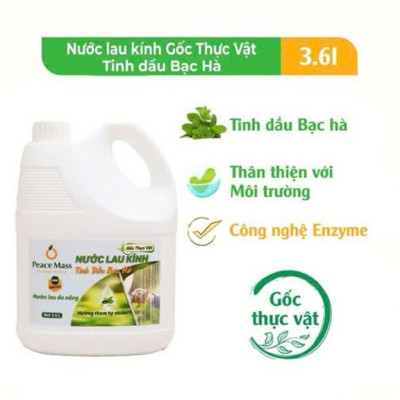 Nước Lau Kính Gốc Thực Vật Tinh dầu Bạc hà Peace Mass (Thuộc nhóm Sản phẩm Lành tính / Sinh học) Can 3.6 Lít