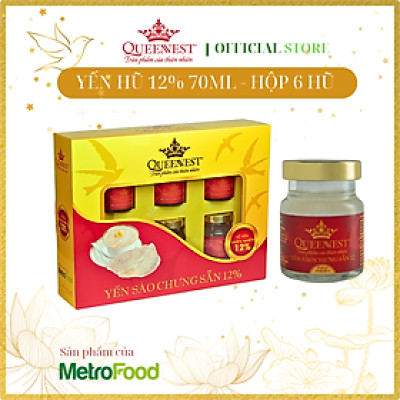 Nước Yến chưng sẵn Queennest 12% 70ml - Hộp 6 hũ 70ml - Hộp quà biếu tặng - Hàng Chính Hãng